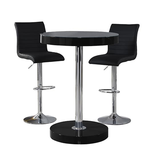 Hixson Bar Table In Black With 2 Rifle Black Bar Stools