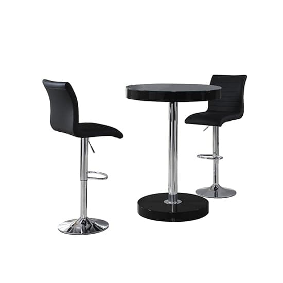 Hixson Bar Table In Black With 2 Rifle Black Bar Stools