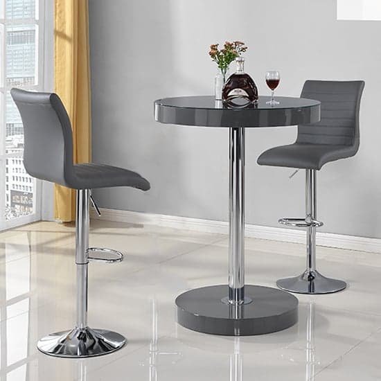 Hixson Bar Table In Grey With 2 Rifle Grey Bar Stools