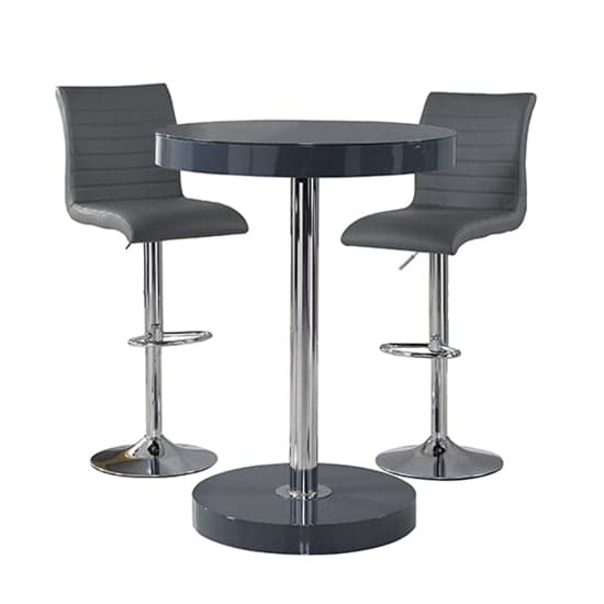 Hixson Bar Table In Grey With 2 Rifle Grey Bar Stools