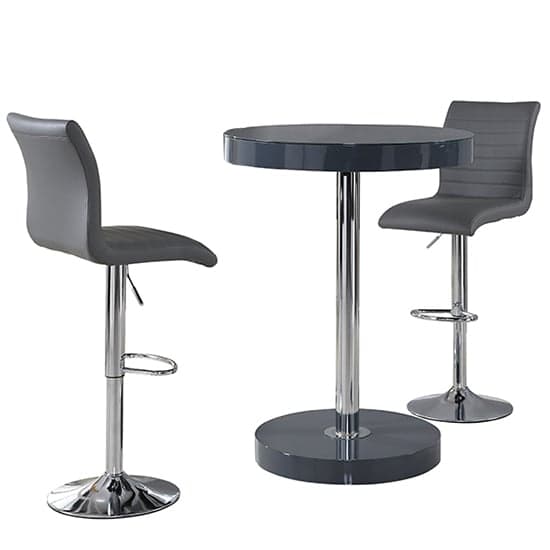 Hixson Bar Table In Grey With 2 Rifle Grey Bar Stools