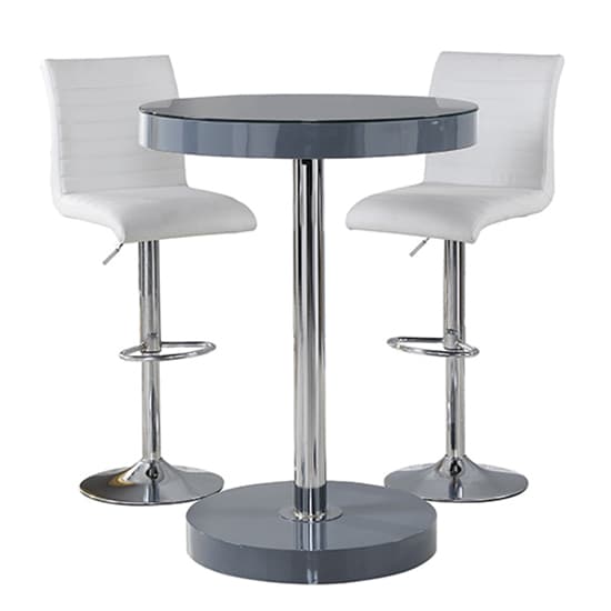 Hixson Bar Table In Grey With 2 Rifle White Bar Stools