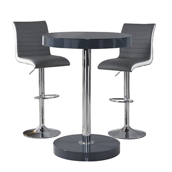 Hixson Bar Table In Grey With 2 Riga Grey And White Bar Stools