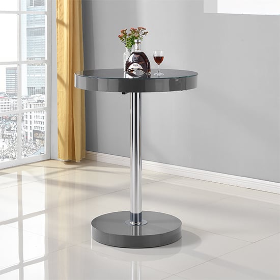 Hixson High Gloss Bar Table Round In Grey