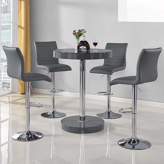 Hixson Round Bar Table In Grey With 4 Rifle Bar Stools