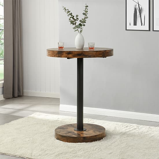 Hixson Rustic Oak Wooden Bar Table With 2 Canyon Black Stools