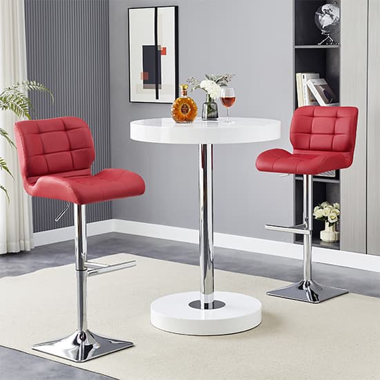 Hixson White High Gloss Bar Table With 2 Canyon Bordeaux Stools