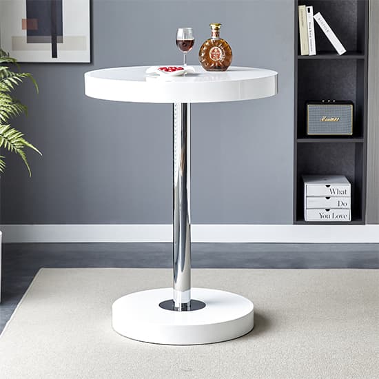 Hixson White High Gloss Bar Table With 2 Concord Bordeaux Stools