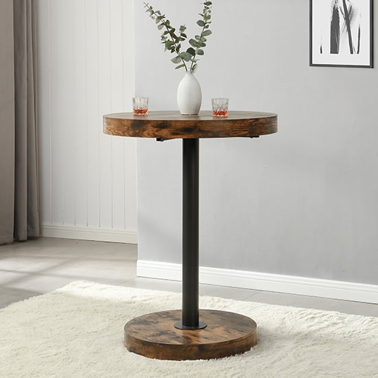 Hixson Wooden Bar Table Round In Rustic Oak