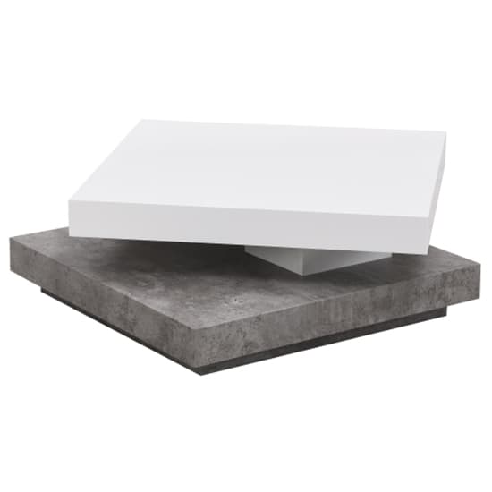 Huron Rotating Gloss Coffee Table In White And Concrete Effect