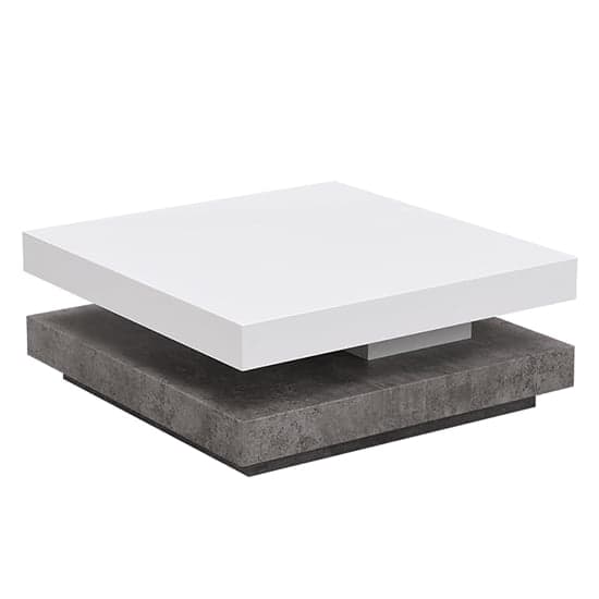 Huron Rotating Gloss Coffee Table In White And Concrete Effect