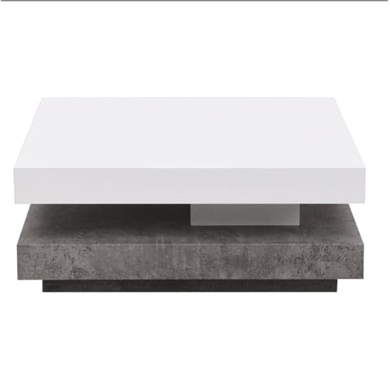 Huron Rotating Gloss Coffee Table In White And Concrete Effect