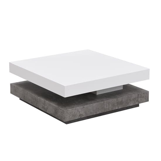 Huron Rotating Gloss Coffee Table In White And Concrete Effect