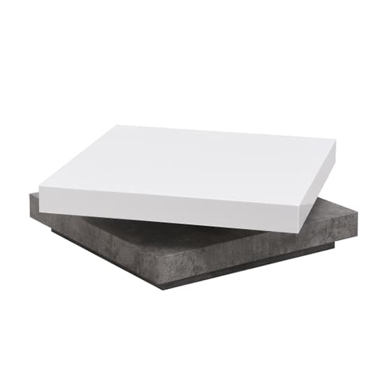 Huron Rotating Gloss Coffee Table In White And Concrete Effect