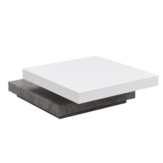 Huron Rotating Gloss Coffee Table In White And Concrete Effect