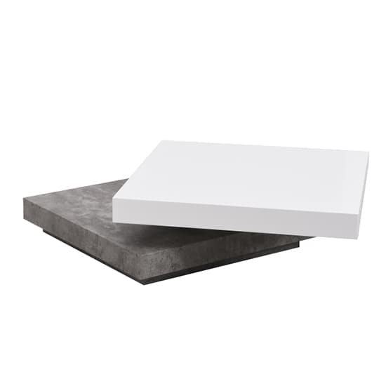 Huron Rotating Gloss Coffee Table In White And Concrete Effect