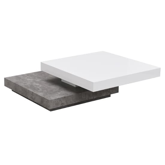 Huron Rotating Gloss Coffee Table In White And Concrete Effect