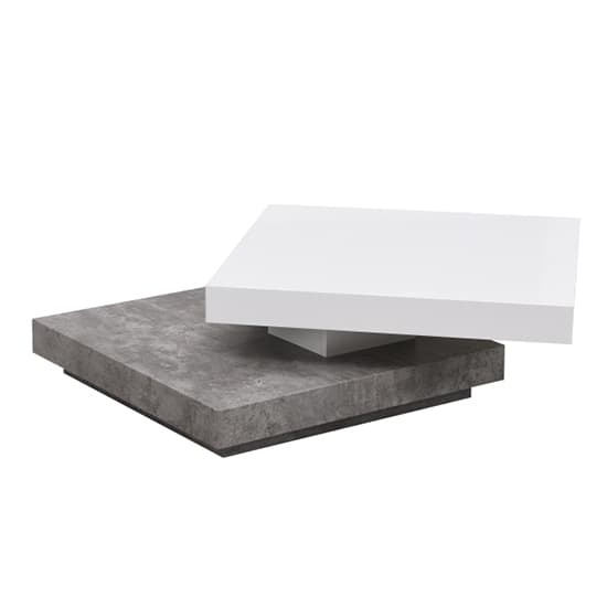 Huron Rotating Gloss Coffee Table In White And Concrete Effect