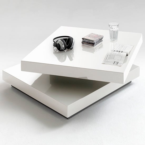 Huron Rotating Square High Gloss Coffee Table In White