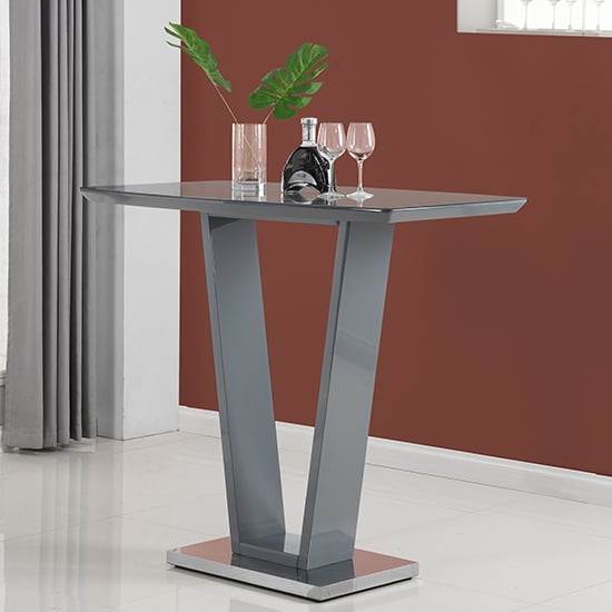 Indio High Gloss Bar Table Rectangular Glass Top In Grey