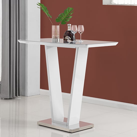 Indio High Gloss Bar Table Rectangular Glass Top In White