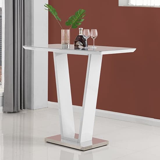 Indio White High Gloss Bar Table With 4 Rifle Black Stools