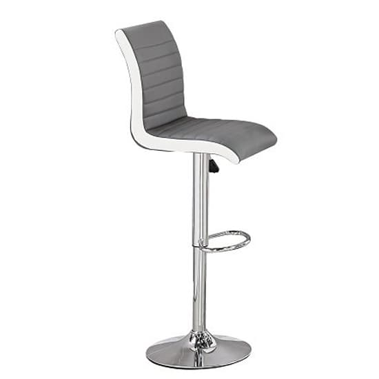 Indio White High Gloss Bar Table With 4 Riga Grey White Stools