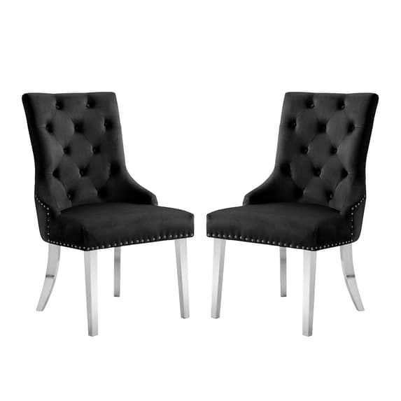 Irvine Black Velvet Button Back Dining Chairs In Pair