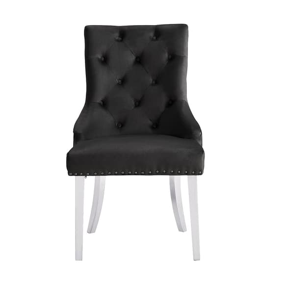 Irvine Black Velvet Button Back Dining Chairs In Pair