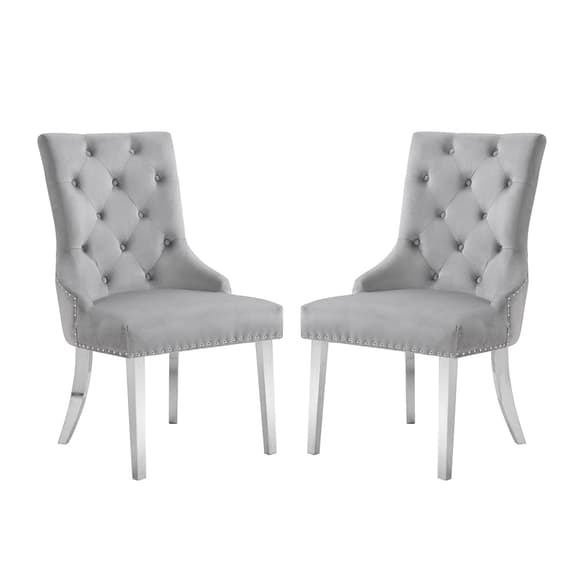 Irvine Grey Velvet Button Back Dining Chairs In Pair