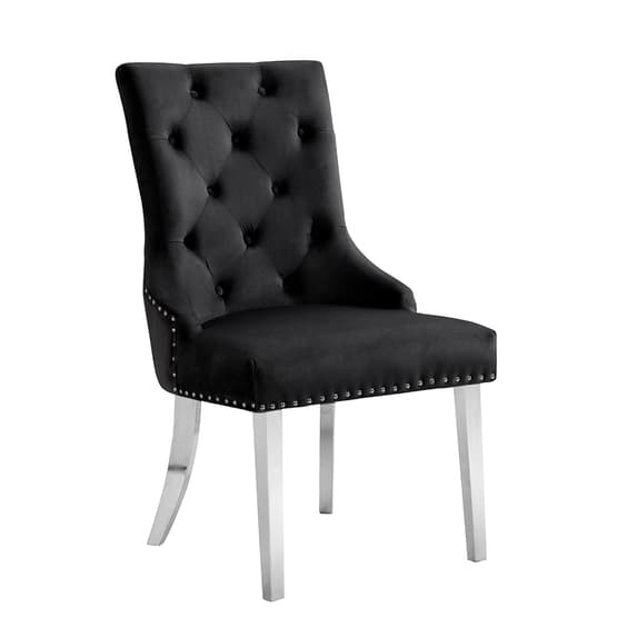 Irvine Velvet Button Back Dining Chair In Black