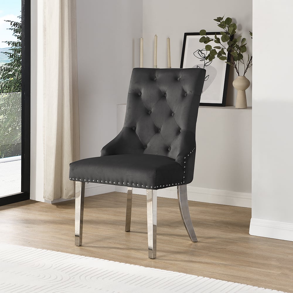 Irvine Velvet Button Back Dining Chair In Black