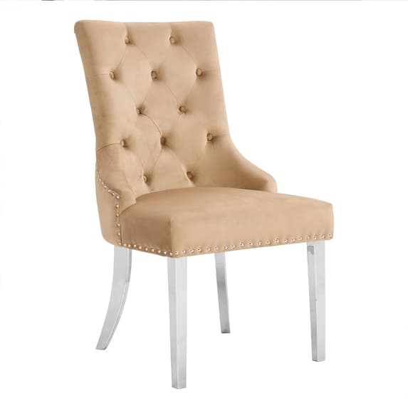 Irvine Velvet Button Back Dining Chair In Champagne