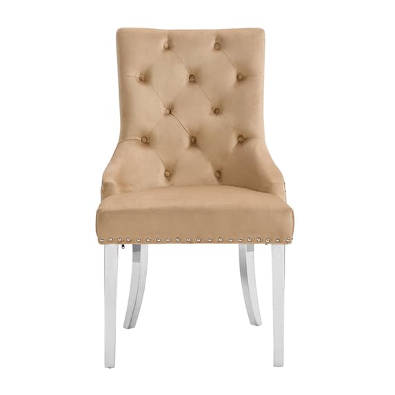 Irvine Velvet Button Back Dining Chair In Champagne