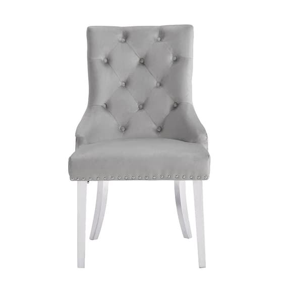 Irvine Velvet Button Back Dining Chair In Grey