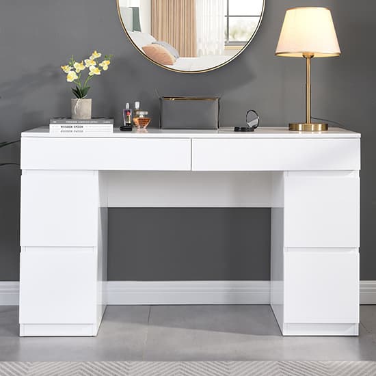 Jena High Gloss Dressing Table With 6 Drawers In White