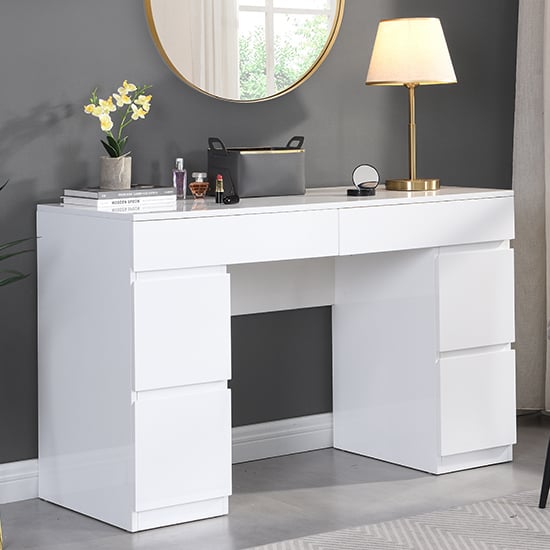 Jena High Gloss Dressing Table With 6 Drawers In White