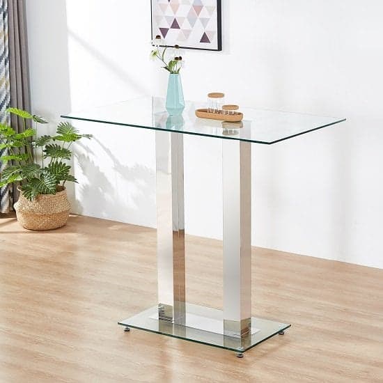 Joliet Clear Glass Top Bar Table With 4 Rifle Black Stools