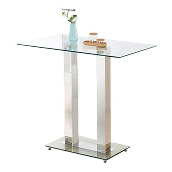 Joliet Clear Glass Top Bar Table With 4 Rifle Black Stools