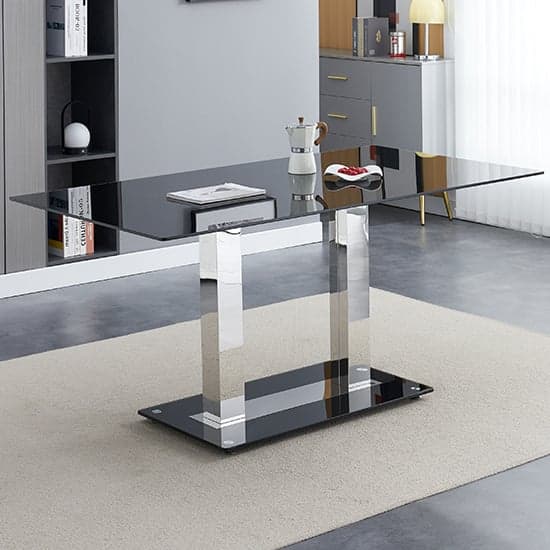 Joliet Large Black Glass Dining Table With 6 Riverton Grey Chairs
