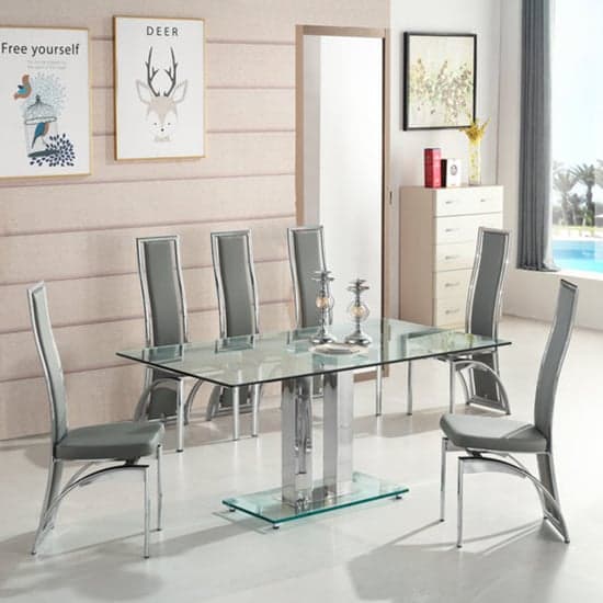 Joliet Large Clear Glass Dining Table With Chrome Supports