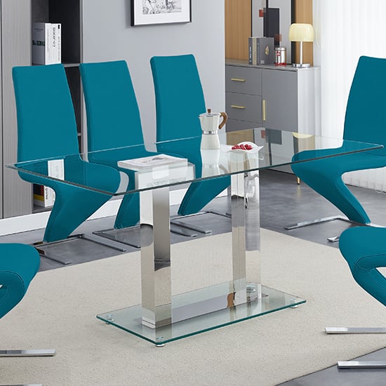 Joliet Large Clear Glass Dining Table With Chrome Supports