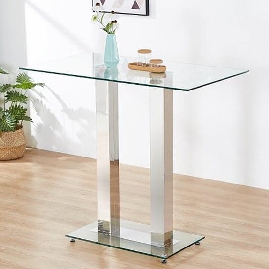 Joliet Rectangular Clear Glass Bar Table With Chrome Supports