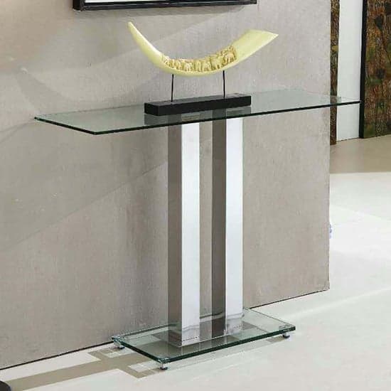 Joliet Rectangular Clear Glass Console Table With Chrome Supports