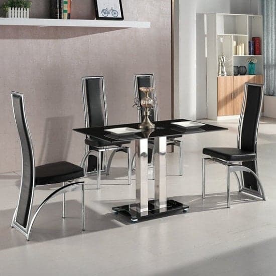 Joliet Small Black Glass Dining Table Set With 4 Chickasha Black Chairs