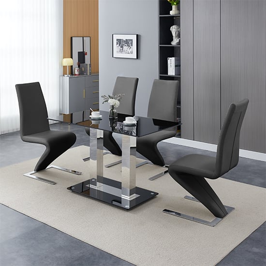 Joliet Small Black Glass Dining Table With 4 Destin Z Black Chairs