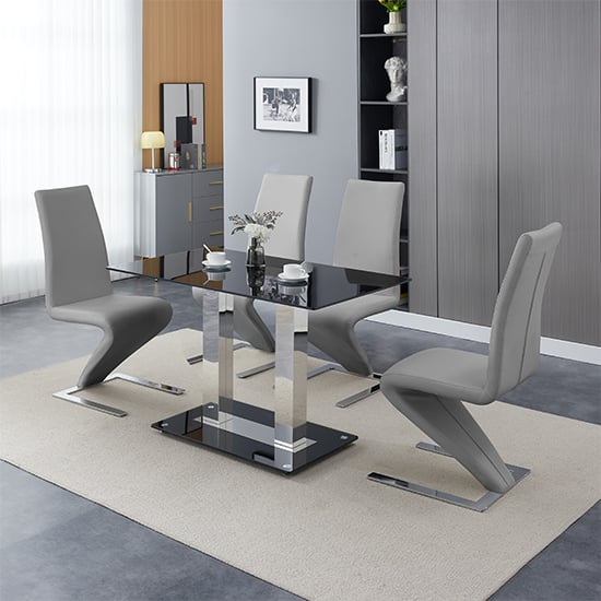 Joliet Small Black Glass Dining Table With 4 Destin Z Grey Chairs