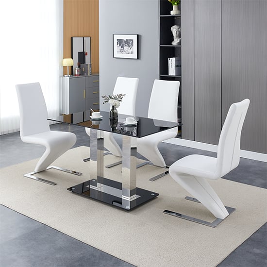 Joliet Small Black Glass Dining Table With 4 Destin Z White Chairs