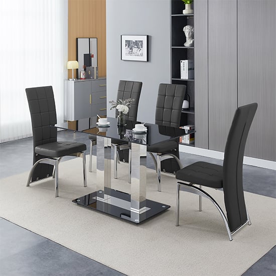 Joliet Small Black Glass Dining Table With 4 Riverton Black Chairs