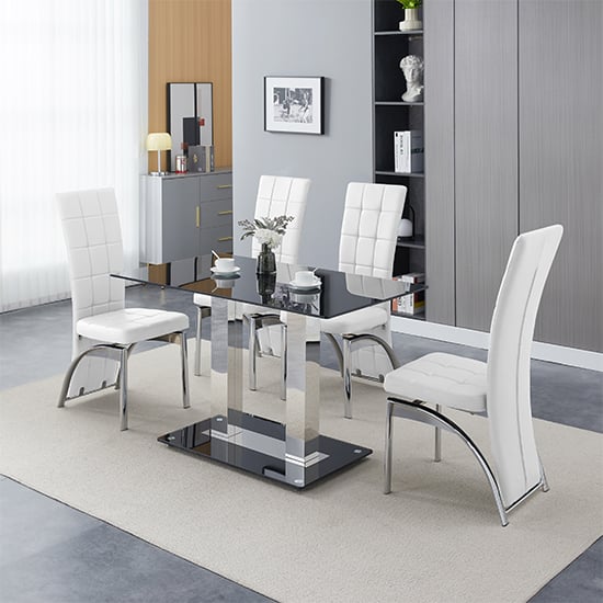 Joliet Small Black Glass Dining Table With 4 Riverton White Chairs